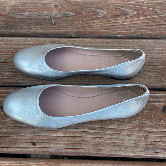 LEWIT LEA METALLIC SILVER BALLERINA FLAT LEATHER WOMEN’s Size 41 - Picture 2 of 8